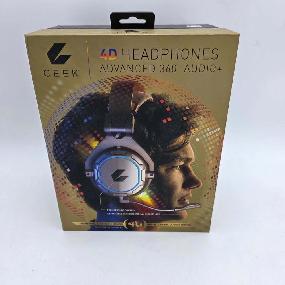 CEEK 4D Headphones Gold Over-Ear Gaming 3.5mm Detachable Boom Mic Case